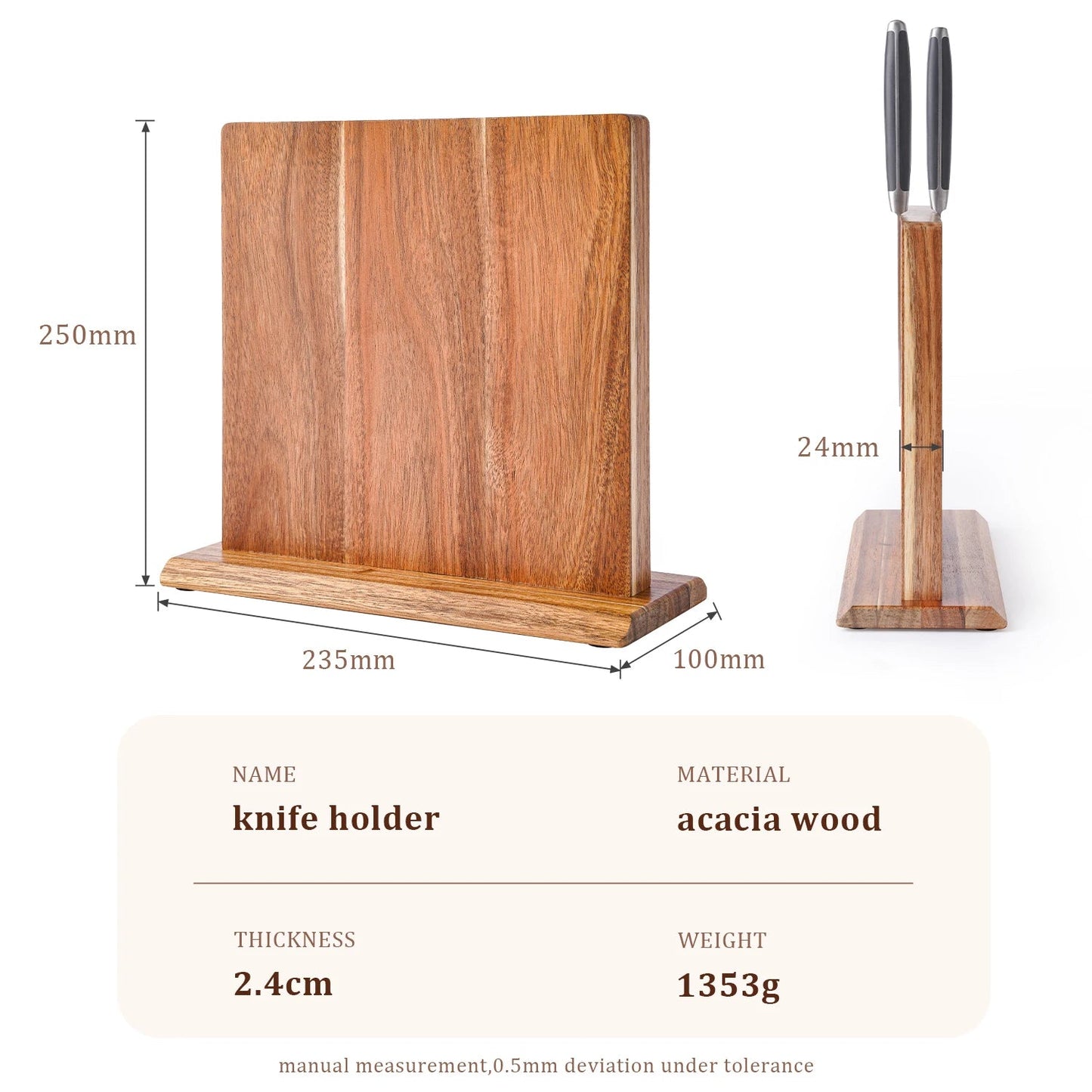 VAREON Magnetic Knife Block – Acacia Wood - Vareon