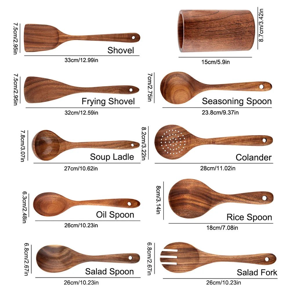 VAREON Kitchen Utensil Set – Teak Wood - Vareon