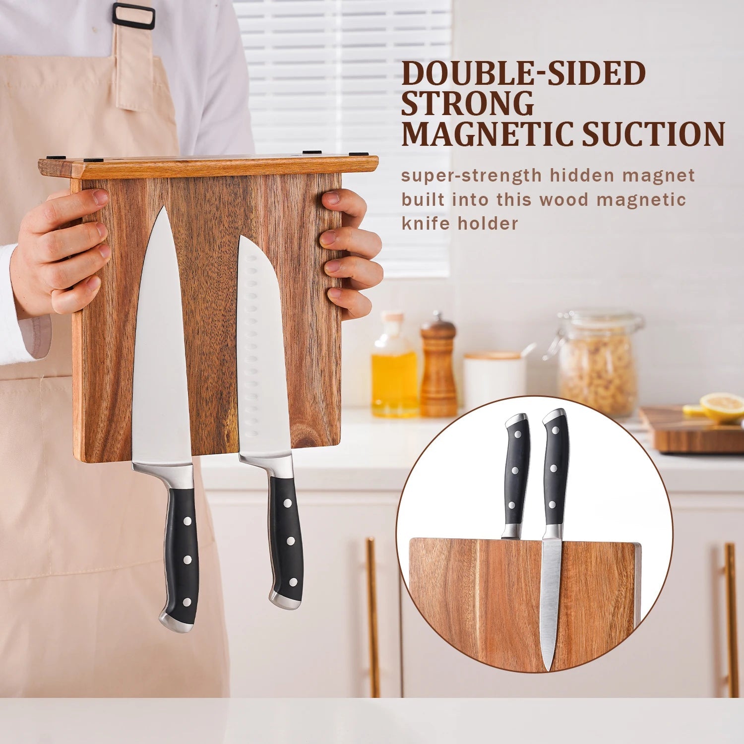 VAREON Magnetic Knife Block – Acacia Wood - Vareon