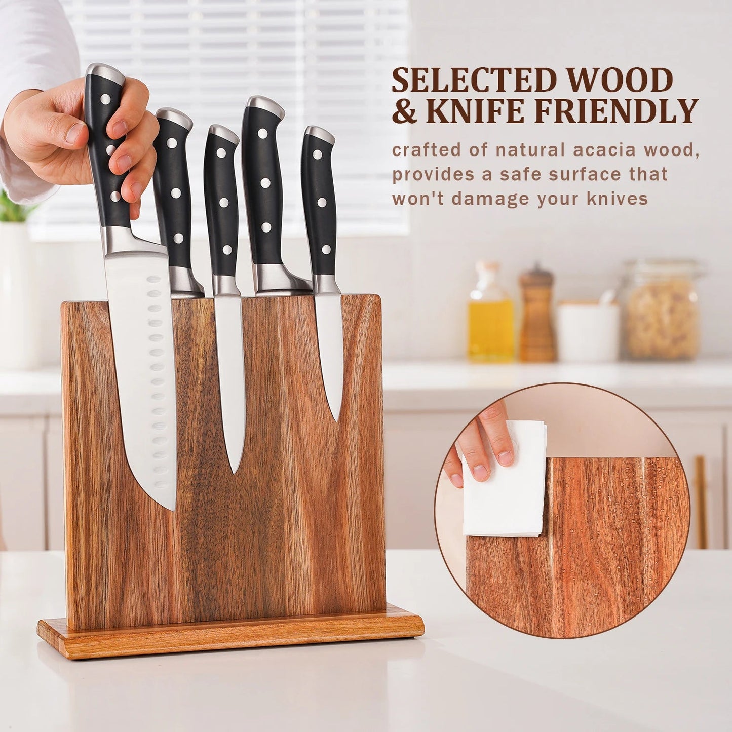 VAREON Magnetic Knife Block – Acacia Wood - Vareon